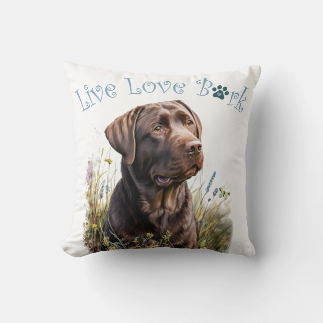 Chocolade Lab Hond Moeder Bloemstuk Kussen (Voorkant)