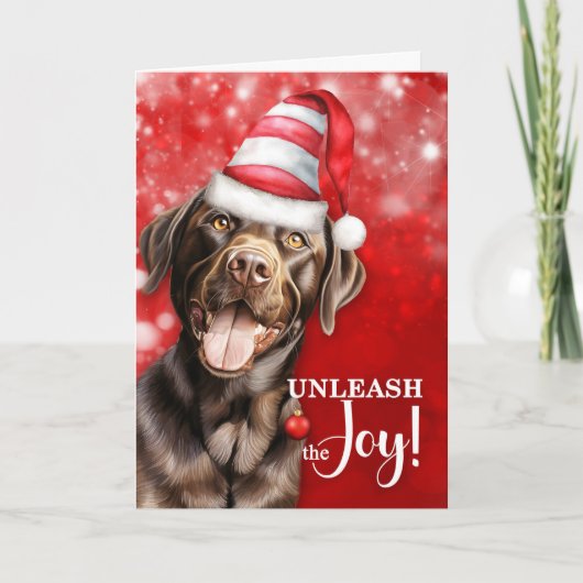 Chocolade Lab Hond Ontketenen De Plezier Kerstmis Feestdagen Kaart (Voorkant)