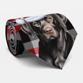 Chocolade Lab Hond op Red Plaid Kerstvakantie Stropdas (Opgerold)