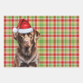 Chocolade Lab Hond Rood en Groen Geplaagd Kerstmis Inpakpapier Vel (Voorkant 3)