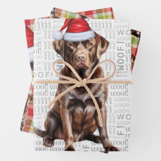 Chocolade Lab Hond Rood en Groen Geplaagd Kerstmis Inpakpapier Vel (In situ)