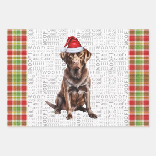 Chocolade Lab Hond Rood en Groen Geplaagd Kerstmis Inpakpapier Vel (Voorkant)