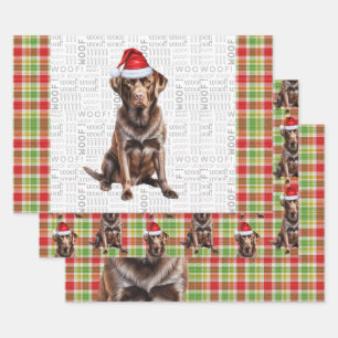 Chocolade Lab Hond Rood en Groen Geplaagd Kerstmis Inpakpapier Vel