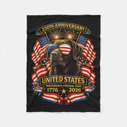 Chocolade Lab hond Usa Onafhankelijkheid 1776 2026 Fleece Deken (Voorkant)
