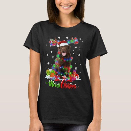 Chocolade Lab Hond Vrolijk Kerstfeest Familie T-shirt (Voorkant)