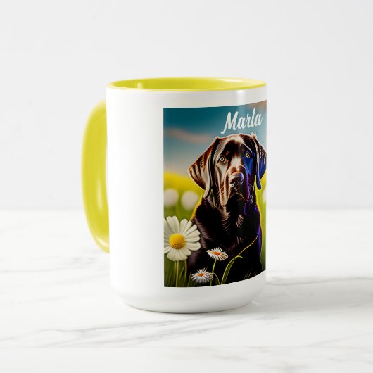 Chocolade Lab in Daisies Mok (Voorkant links)