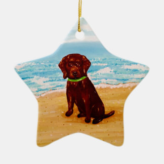 Chocolade Lab in het Beach Star-sierement Keramisch Ornament