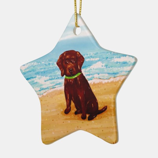 Chocolade Lab in het Beach Star-sierement Keramisch Ornament (Links)