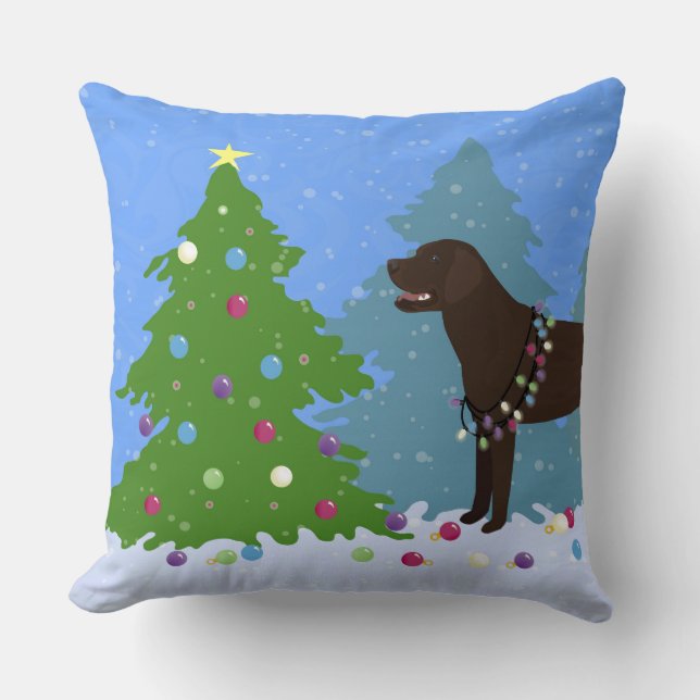 Chocolade Lab in het bos kerstboom decorteren Kussen (Voorkant)