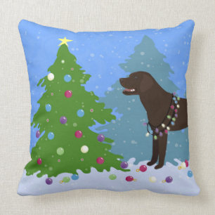 Chocolade Lab in het bos kerstboom decorteren Kussen