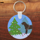 Chocolade Lab in het bos kerstboom decorteren Sleutelhanger (Voorkant)