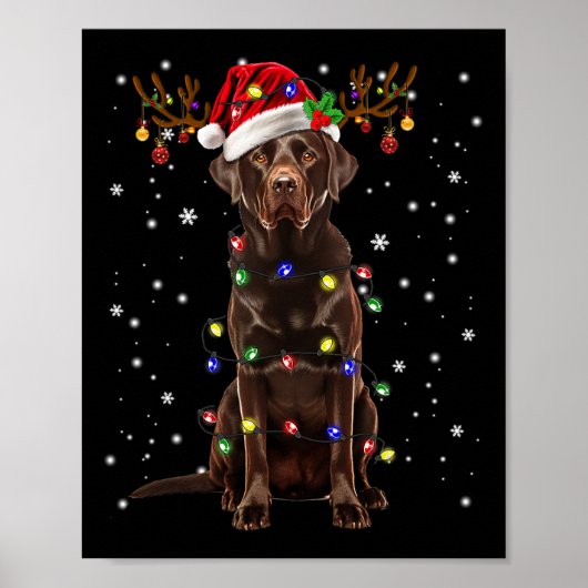 Chocolade Lab Labrador Kerstboom Licht Pyjama Poster (Voorkant)