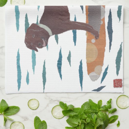 Chocolade Lab, labrador Retriever, Beach Dog Theedoek (Gevouwen)