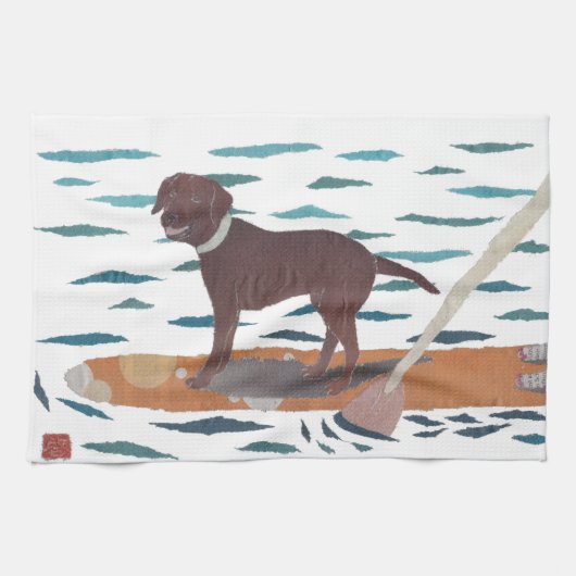 Chocolade Lab, labrador Retriever, Beach Dog Theedoek (Horizontaal)