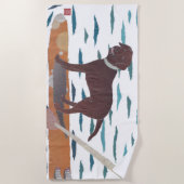 Chocolade Lab, Labrador Retriever, modern Strandlaken (Voorkant)