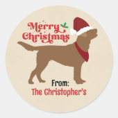 Chocolade Lab Labrador Vrolijk Kerstfeest Ronde Sticker (Voorkant)