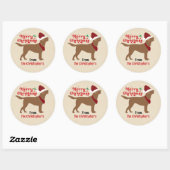Chocolade Lab Labrador Vrolijk Kerstfeest Ronde Sticker (Vel)