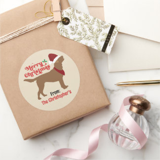 Chocolade Lab Labrador Vrolijk Kerstfeest Ronde Sticker