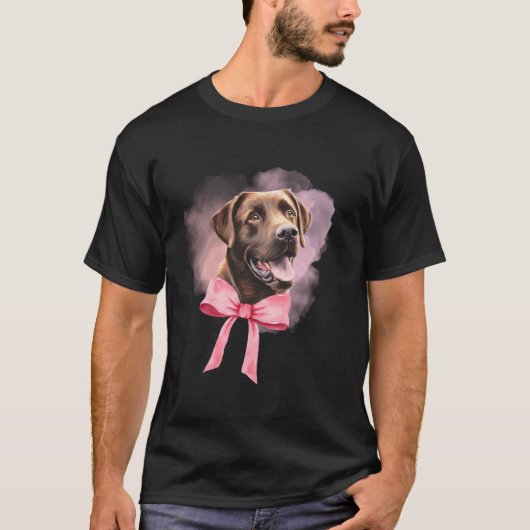 Chocolade Lab Lover Gift Coquette Roze Bow Hondenb T-shirt (Voorkant)