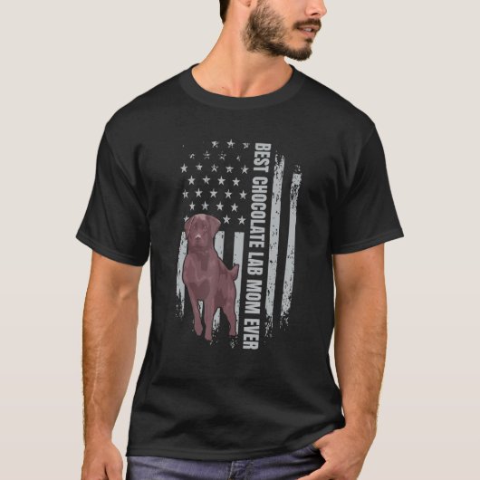 Chocolade Lab mam American Flag Brown Labrador Ret T-shirt (Voorkant)