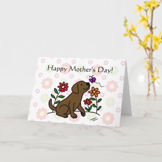 Chocolade Lab Mam & Groene Bloemen Kaart (Gele Bloem)