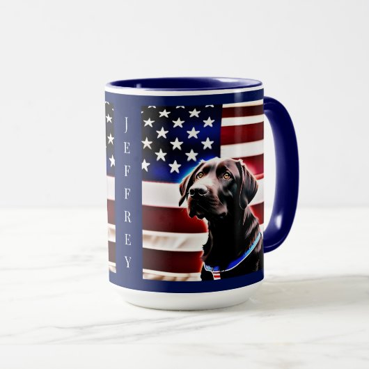 Chocolade Lab met Amerikaans vlagpatriottisch Mok (Voorkant rechts)