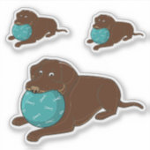 Chocolade Lab Met Bal Cartoon Sticker (Voorkant)
