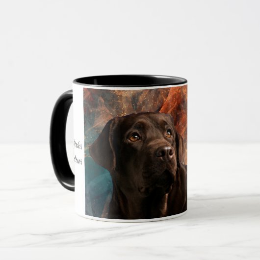 Chocolade Lab Portret op Abstracte Mok (Voorkant links)