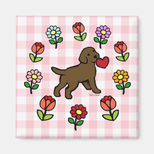 Chocolade Lab Puppy and Red Heart Magneet