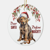 Chocolade Lab Puppy Definieer ondeugende Kerstmis Keramisch Ornament (Links)