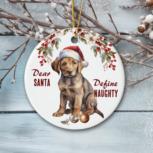 Chocolade Lab Puppy Definieer ondeugende Kerstmis Keramisch Ornament