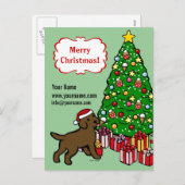 Chocolade Lab Puppy en kerstboom Feestdagenkaart (Voorkant / Achterkant)