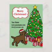 Chocolade Lab Puppy en kerstboom Feestdagenkaart (Voorkant)
