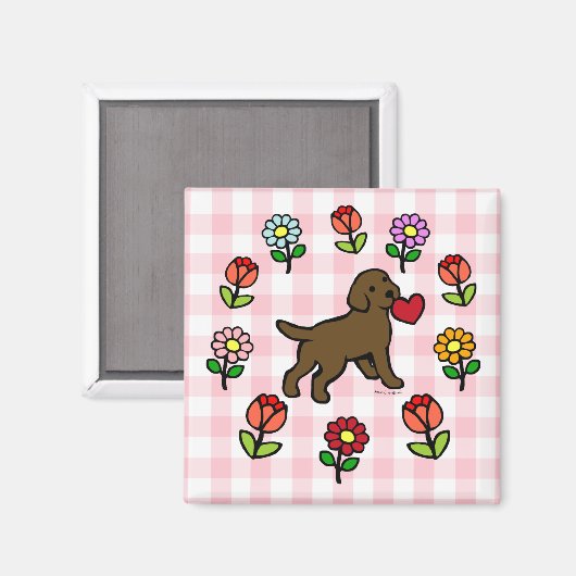 Chocolade Lab Puppy en Rode Hart Magneet (Voorkant / Achterkant)