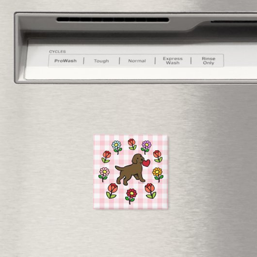 Chocolade Lab Puppy en Rode Hart Magneet (Insitu (Vaatwasser))