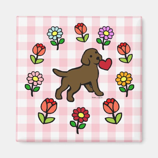 Chocolade Lab Puppy en Rode Hart Magneet (Voorkant)