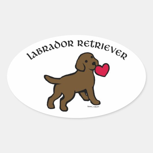Chocolade Lab Puppy en Rode Hart Ovale Sticker (Voorkant)