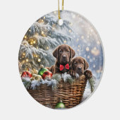 Chocolade Lab Puppy Hond Kerstvakantie Keramisch Ornament (Links)