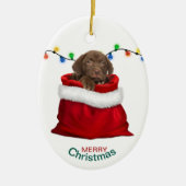 Chocolade Lab Puppy in feestcadeau Keramisch Ornament (Voorkant)