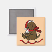 Chocolade Lab Puppy Kerst Cartoon Magneten (Voorkant / Achterkant)