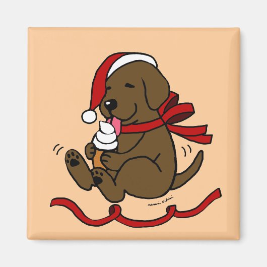 Chocolade Lab Puppy Kerst Cartoon Magneten (Voorkant)