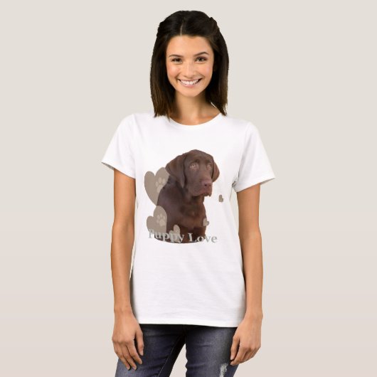 Chocolade Lab Puppy Love T-shirt (Voorkant volledig)