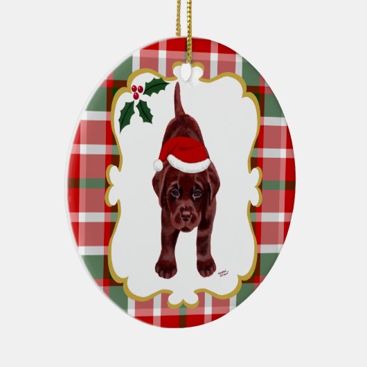 Chocolade Lab Puppy met Santa Hat 2 Keramisch Ornament (Rechts)