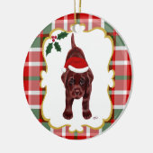 Chocolade Lab Puppy met Santa Hat 2 Keramisch Ornament (Links)