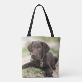 Chocolade Lab Puppy Tote Bag (Achterkant)