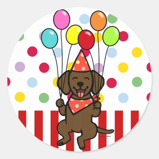 Chocolade Lab Puppy Verjaardagsballonnen Ronde Sticker (Voorkant)