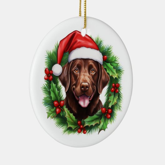 Chocolade Lab Retriever Kerstkrans Keramisch Ornament (Rechts)