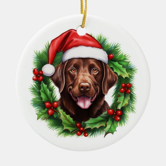 Chocolade Lab Retriever Kerstkrans Keramisch Ornament (Voorkant)