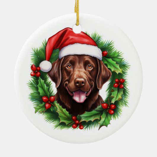 Chocolade Lab Retriever Kerstkrans Keramisch Ornament (Achterkant)