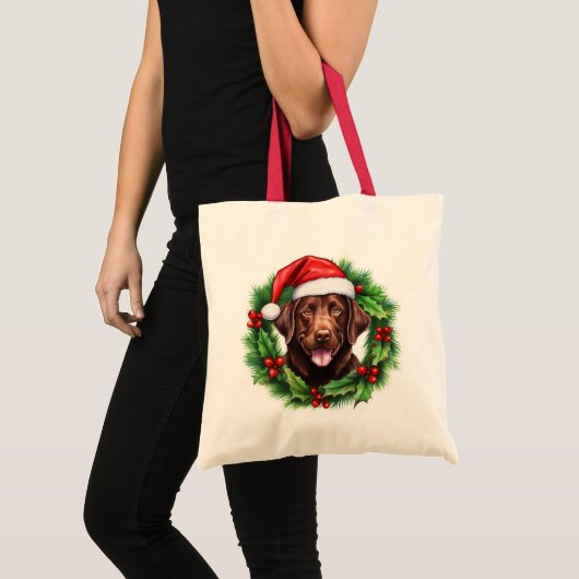 Chocolade Lab Retriever Kerstkrans Tote Bag (Voorkant (product))